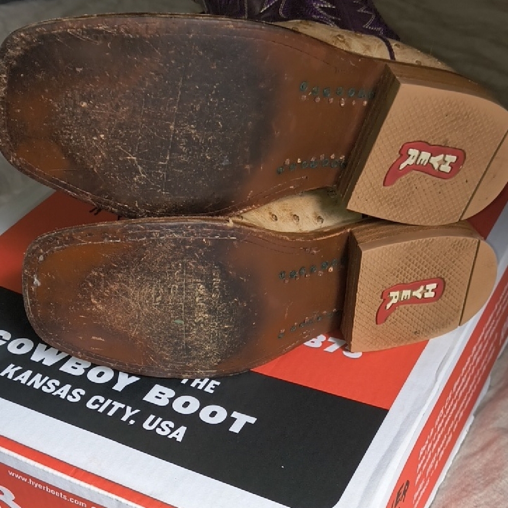 Hyer Harper Purple and Tan Ostrich Cowgirl Rodeo Western Boots DISCONTINUED 7.5 - Picture 9 of 12